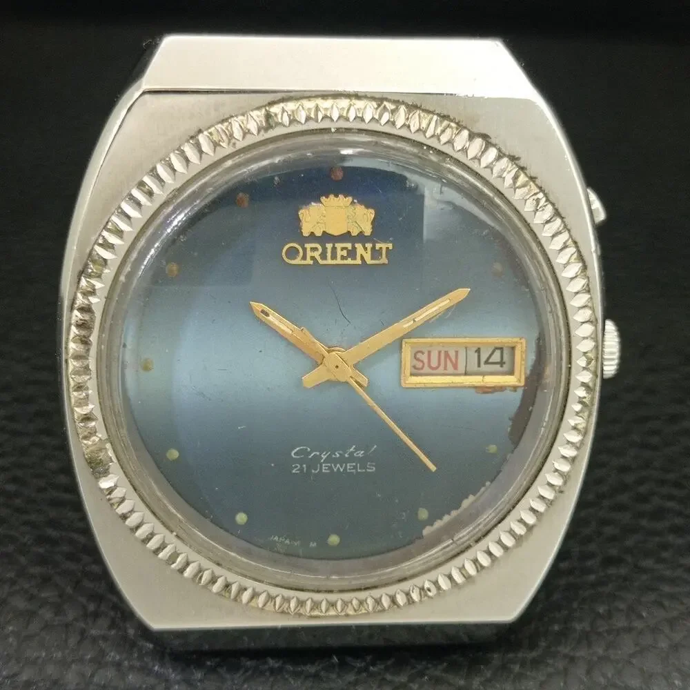 Vintage 1979 Orient Automatic Mens Silver Watch W/daydate & Gold Accents